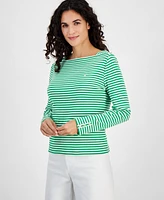 Nautica Jeans Women's Cotton Striped Boat-Neck Top