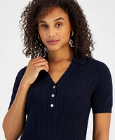 Nautica Jeans Women's Cotton Cable-Knit Short-Sleeve Sweater