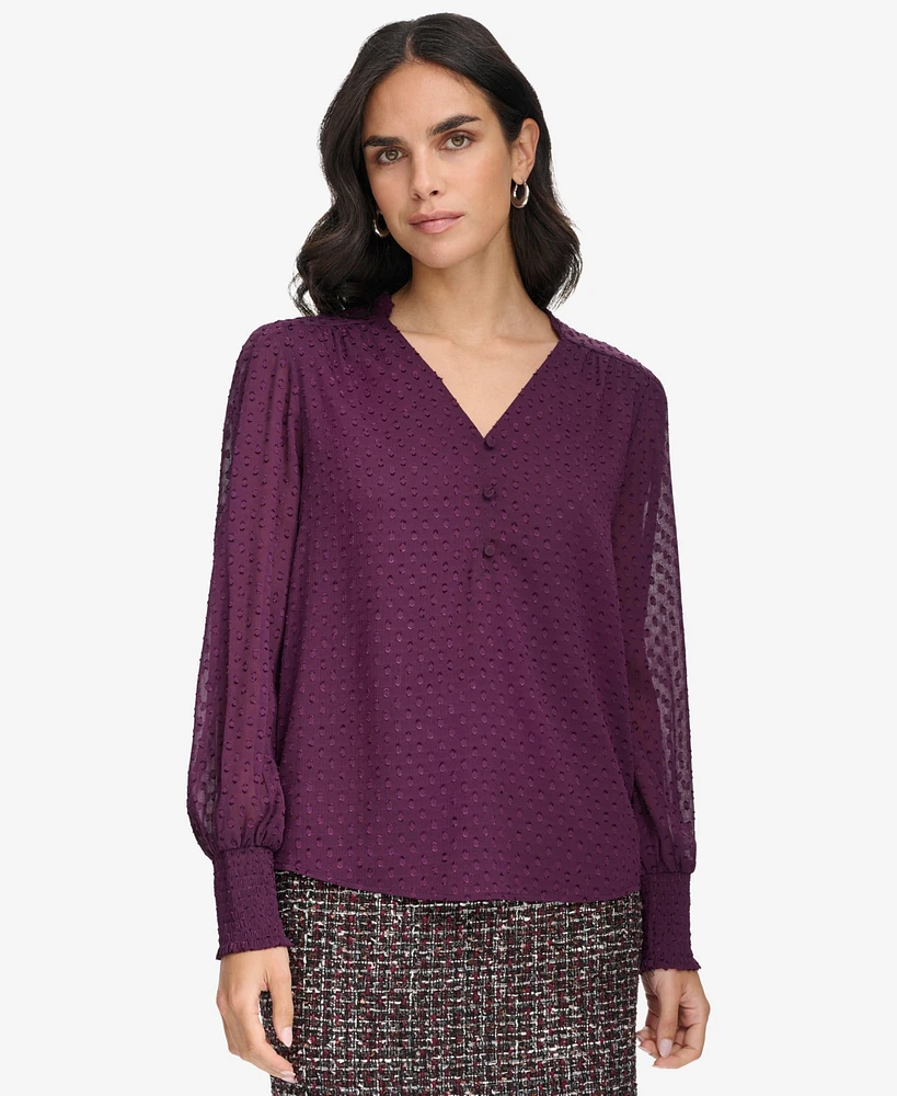 Calvin Klein Women's Clip-Dot Long-Sleeve Blouse