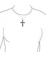 Bling Jewelry South Western Style Blue Natural Lapis Lazuli Rope Bezel Set Cross Pendant Sterling Silver Necklace 18 Chain 1.5