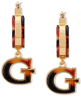 Guess Gold-Tone Tortoise-Look G Charm Hoop Earrings