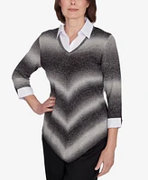 Alfred Dunner Petite Classics Chevron Ombre Woven Sweater