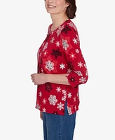 Alfred Dunner Petite Classic Snowflake Infused Top