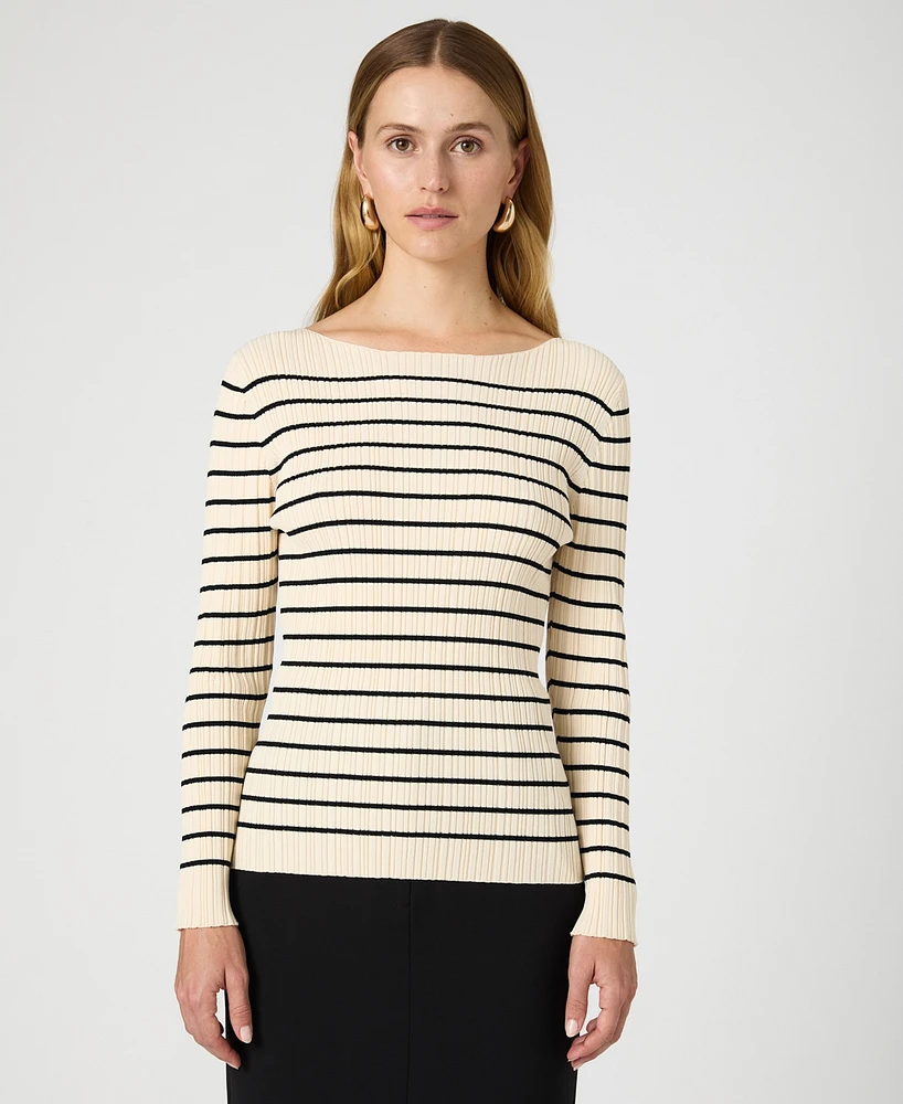 French Connection Women's Stripe Crinkle Knit Long-Sleeve Top