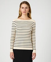 French Connection Women's Stripe Crinkle Knit Long-Sleeve Top