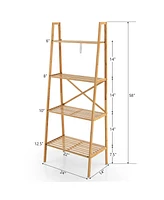 Gymax 4-Tier Bamboo Ladder Bookshelf 58'' Display Shelf Storage Rack Plant Flower Stand