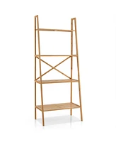 Gymax 4-Tier Bamboo Ladder Bookshelf 58'' Display Shelf Storage Rack Plant Flower Stand