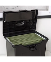 Iris Portable Letter Size File Box with Built-In Organizer Lid and Handle for Hanging Folders, Large, Black