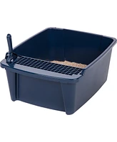 Iris Large Split-Hood Cat Litter Box with Scoop and Grate, Blue