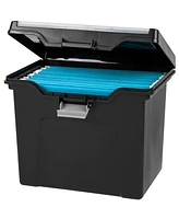 Iris Letter Size Portable File Box with Organizer Lid, Black