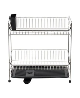 Iris Usa 2-tier Medium-sized Dish Rack with Drain Spout, Dish Rack and Drainer, Black