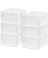 Iris Usa 3-Drawer Plastic Storage Dresser, 2-Pack, Standing Organizer Storage Container Bin with Drawers for Clothes Crafts Classroom, White/Clear