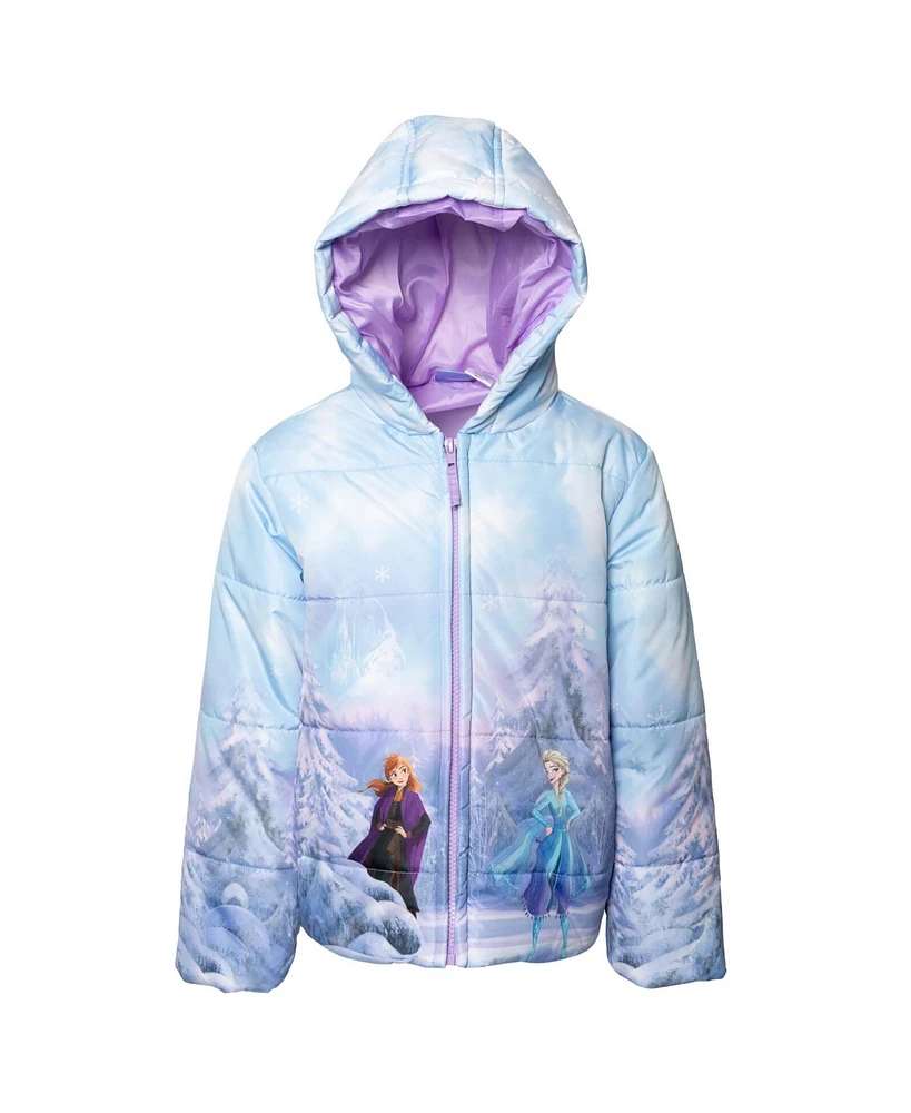 Frozen Little Girls Princess Anna Elsa Zip Up Winter Coat Puffer Jacket