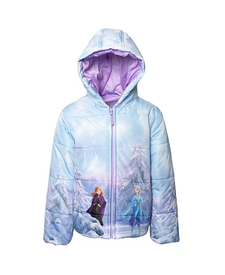 Frozen Little Girls Princess Anna Elsa Zip Up Winter Coat Puffer Jacket