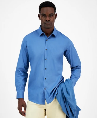 Alfani Men's Modern Classic-Fit Stretch Solid Button-Down Shirt, Created for Macy's