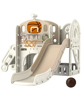 Qaba 7-in-1 Toddler Slide, Playset Indoor for Ages 1-6 Years w/ Ring Toss