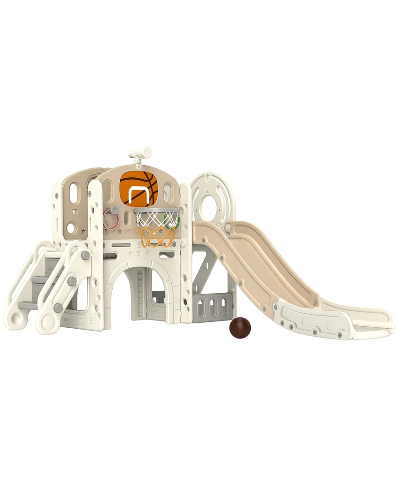 Qaba 7-in-1 Toddler Slide, Playset Indoor for Ages 1-6 Years w/ Ring Toss