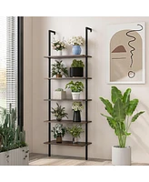 Gymax 5 Tier Ladder Shelf 71'' Height Wall-Mounted Bookshelf Display Storage Organizer