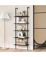 Gymax 5 Tier Ladder Shelf 71'' Height Wall-Mounted Bookshelf Display Storage Organizer