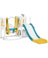 Qaba 6 in 1 Toddler Slide and Swing Set w/ Basketball Hoop Climber, Yellow