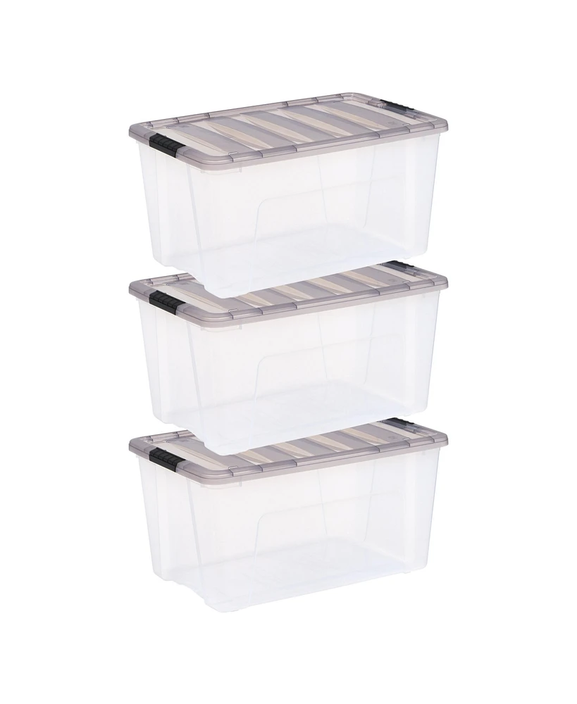 Iris Usa 72 Quart Stack & Pull Clear storage Box, Gray, 3 Pack