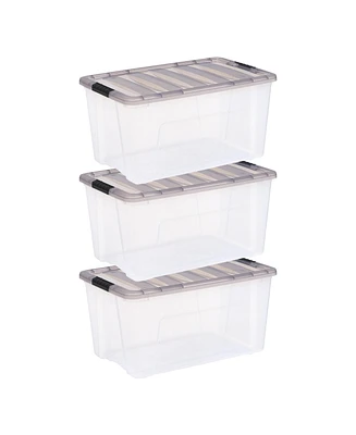 Iris Usa 72 Quart Stack & Pull Clear storage Box, Gray, 3 Pack