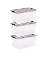 Iris Usa 72 Quart Stack & Pull Clear storage Box, Gray, 3 Pack