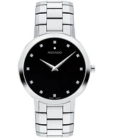 Movado Men's Faceto Swiss Quartz Stainless Steel Diamond Accent Watch 39mm - Silver