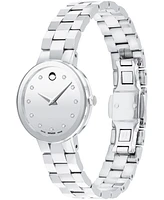 Movado Women's Sapphire Swiss Quartz Stainless Steel Diamond Accent Watch 28mm - Silver