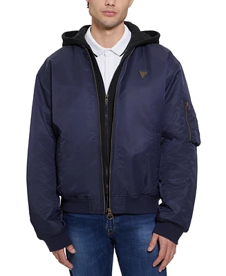 Guess Men's John Bomber Jacket with Removable Hooded Inset