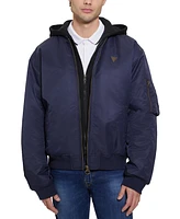 Guess Men's John Bomber Jacket with Removable Hooded Inset