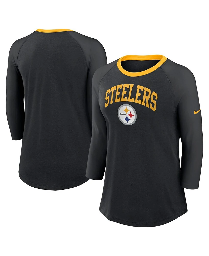 Nike Women's Black Pittsburgh Steelers Raglan 3/4 Sleeve T-Shirt