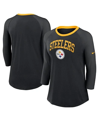 Nike Women's Black Pittsburgh Steelers Raglan 3/4 Sleeve T-Shirt