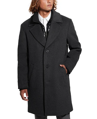 Guess Men's Wool Blend Coat with Removable Quilted Bib