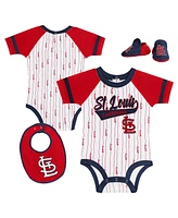 Outerstuff Baby Boys and Girls White St. Louis Cardinals Base Hitter Bodysuit, Bib Bootie Set