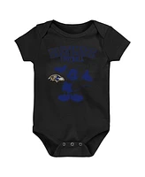 Outerstuff Baby Boys and Girls Purple/Black/Gray Baltimore Ravens Three-Piece Disney Game Time Bodysuit Set