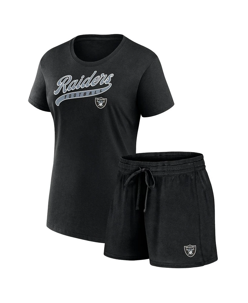 Fanatics Women's Black Las Vegas Raiders Start to Finish T-Shirt Shorts Combo Pack