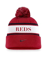 Nike Men's Red Cincinnati Reds Team Stripe Peak Cuffed Knit Hat with Pom