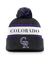 Nike Men's Black Colorado Rockies Team Stripe Peak Cuffed Knit Hat with Pom