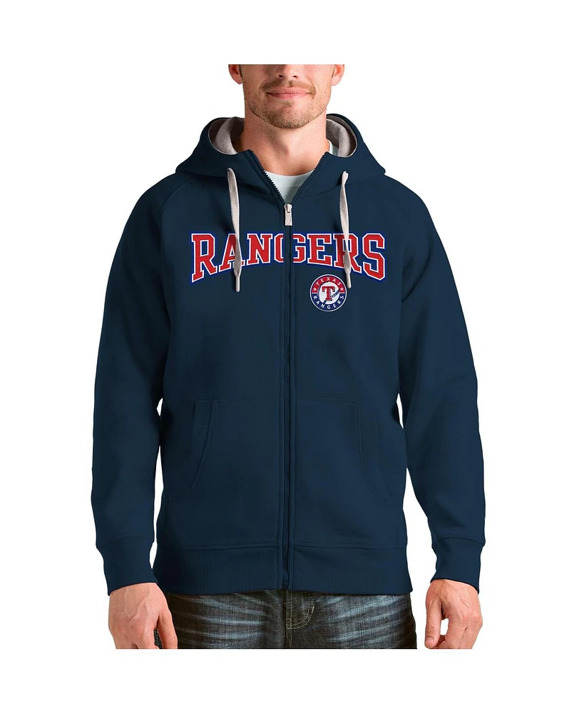 Antigua Men's Navy Texas Rangers Team Logo Victory Full-Zip Hoodie