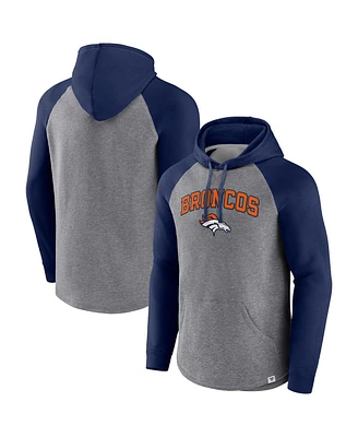 Fanatics Men's Heathered Gray/Navy Denver Broncos By Design Raglan Pullover Hoodie