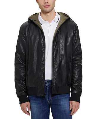 Guess Men's Gary Faux Leather Hooded Jacket