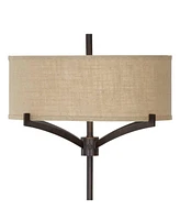 Tremont Modern Mid Century Floor Lamp Standing 62" Tall Deep Bronze Metal Tan Burlap Drum Shade for Living Room Reading Bedroom Office House Home Deco