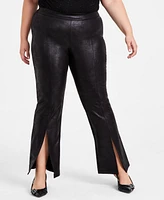 Bar Iii Trendy Plus Coated Split-Front Flared-Leg Pants, Created for Macy's