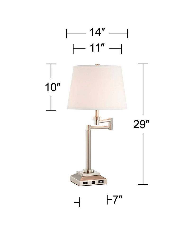 360 Lighting Camber Modern Desk Table Lamp Swing Arm with Hotel Style Usb and Ac Power Outlet in Base 29" Tall Brushed Nickel Linen Shade for Living R
