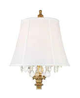 Duval Traditional French Style Table Lamp 34" Tall Bright Gold Candlestick Crystal White Fabric Bell Shade for Living Room Bedroom House Bedside Night