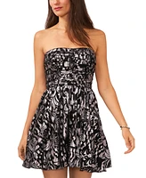 1.state Women's Strapless Metallic-Print Mini Dress