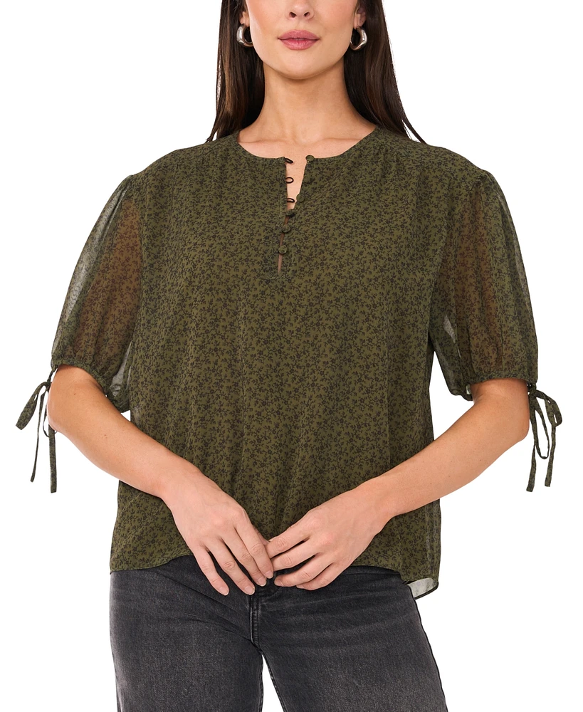 1.state Women's Printed Crewneck Elbow Sleeve Blouse