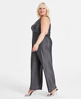 Bar Iii Trendy Plus Metallic Jersey One-Shoulder Jumpsuit, Created for Macy's