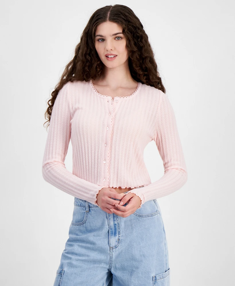 Celebrity Pink Juniors' Cozy Button-Up Pointelle Knit